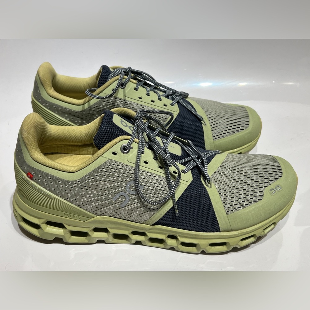 On Running Athletic Shoes in Green and Black